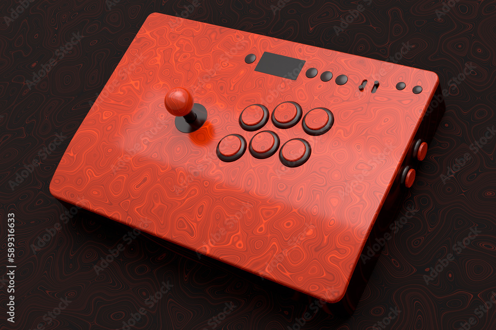 Poster vintage arcade stick with joystick with seamless wavy pattern on dark background