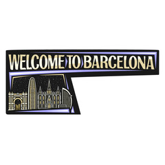 Barcelona Skyline Landmark Flag Sticker Emblem Badge Travel Souvenir Illustration