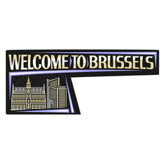 Brussels Skyline Landmark Flag Sticker Emblem Badge Travel Souvenir Illustration