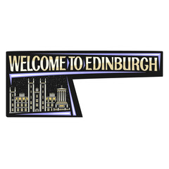 Edinburgh Skyline Landmark Flag Sticker Emblem Badge Travel Souvenir Illustration