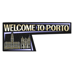Porto Skyline Landmark Flag Sticker Emblem Badge Travel Souvenir Illustration