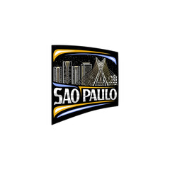 Sao Paulo Skyline Landmark Flag Sticker Emblem Badge Travel Souvenir Illustration