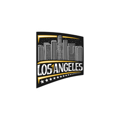 Los Angeles Skyline Landmark Flag Sticker Emblem Badge Travel Souvenir Illustration