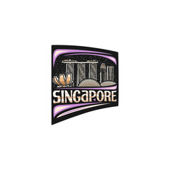 Singapore Skyline Landmark Flag Sticker Emblem Badge Travel Souvenir Illustration