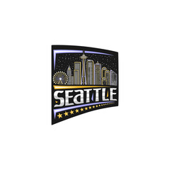 Seattle Skyline Landmark Flag Sticker Emblem Badge Travel Souvenir Illustration