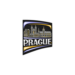 Prague Skyline Landmark Flag Sticker Emblem Badge Travel Souvenir Illustration