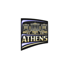 Athens Skyline Landmark Flag Sticker Emblem Badge Travel Souvenir Illustration