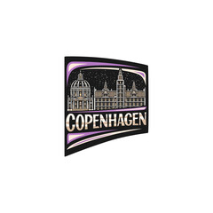 Copenhagen Skyline Landmark Flag Sticker Emblem Badge Travel Souvenir Illustration