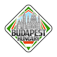 Budapest Skyline Landmark Flag Sticker Emblem Badge Travel Souvenir Illustration