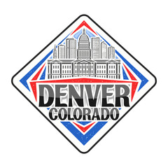 Denver Skyline Landmark Flag Sticker Emblem Badge Travel Souvenir Illustration