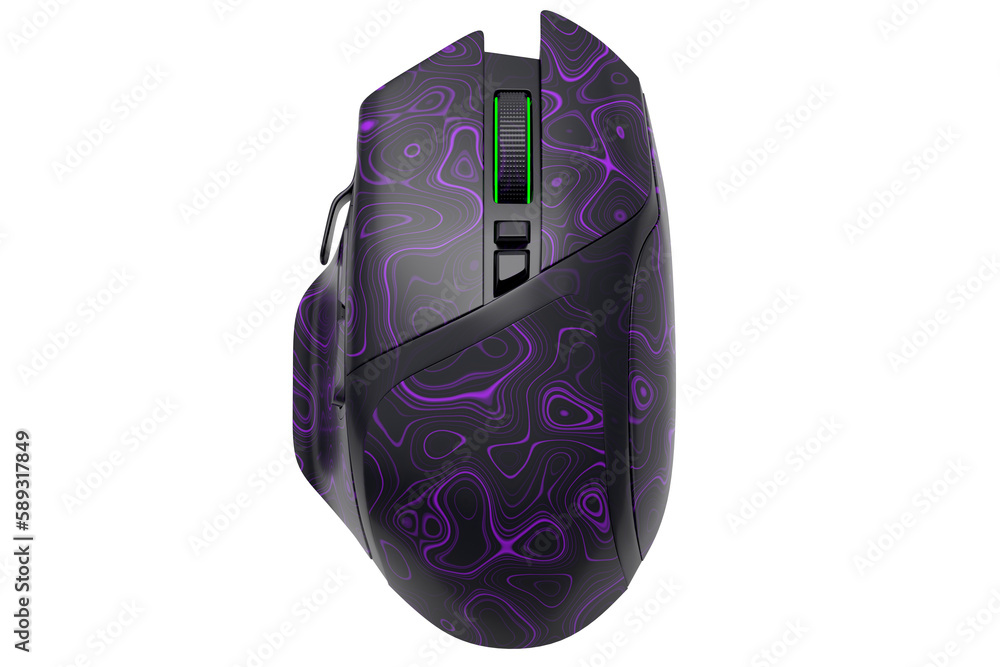 Poster wireless gaming computer mouse with seamless wavy pattern on white background