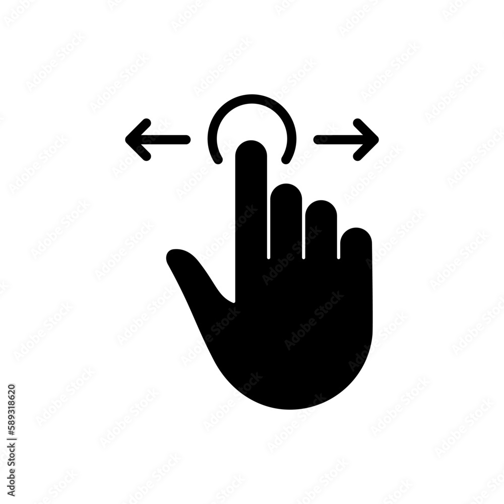 Aufkleber swipe gesture, hand cursor of computer mouse black silhouette icon. pointer finger glyph pictogram. 
