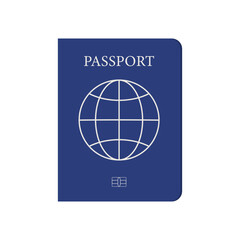 Blue biometric passport isolated on white. International identification document for travel. Vector image about verification & citizenship, tourism and vacation. Vector illustration.