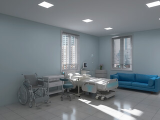 Hospital interior, 3d rendering, 3d illustration