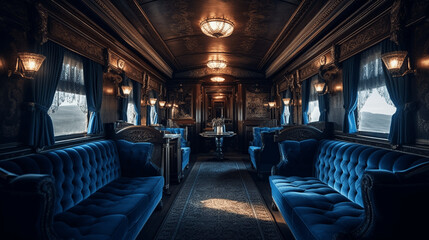Fototapeta premium Vintage train interior, like Oriental Express