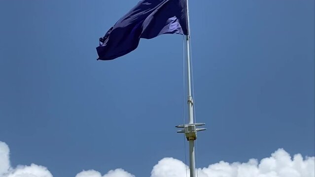 The Moultrie Flag, or Liberty Flag, was flown in American Revolutionary War. Commissioned by Colonel William Moultrie. Fort Moultrie National Historic Park at Sullivan's Island, South Carolina.