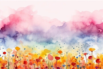 Field of flowers watercolor illustration Generative AI