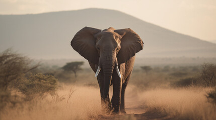 Fototapeta na wymiar A majestic elephant walking in the savanna Generative AI