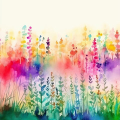 Obraz na płótnie Canvas Multicolored watercolor flowers background. Generative AI
