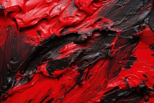 Thick red and black paint on a wall, texture for designs with space for text, background texture