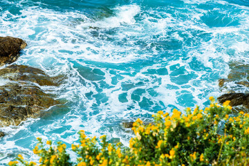 Fototapeta na wymiar mediterranean sea coast tourism with sea swell after storm surge