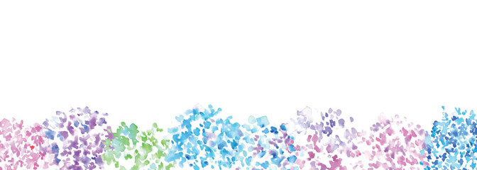 水彩画。水彩タッチの紫陽花ベクターフレームイラスト。6月の梅雨植物背景イラスト。Watercolor. Hydrangea vector frame illustration with watercolor touch.June rainy season plant background illustration.