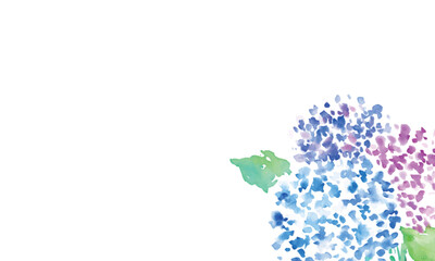 水彩画。水彩タッチの紫陽花ベクターフレームイラスト。6月の梅雨植物背景イラスト。Watercolor. Hydrangea vector frame illustration with watercolor touch.June rainy season plant background illustration.