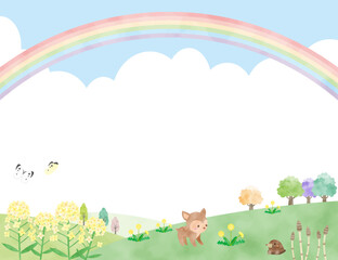 虹と動物のかわいい背景素材 - obrazy, fototapety, plakaty