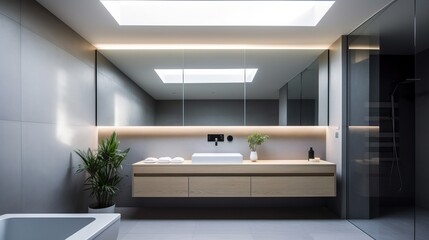 Minimalist-Styled Modern Bathroom Interior: Elegance and Functionality Generative AI	