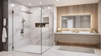 Minimalist Modern Bathroom Interior: Clean Lines and Stylish Fixtures Generative AI	