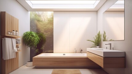 Fototapeta premium Modern Bathroom Interior with Minimalist Design Generative AI 