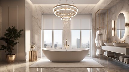 Refined Contemporary Ultra Luxury Bathroom Interior with Modern Elegance Generative AI	