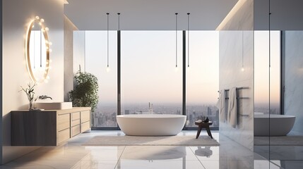 Ultra Luxury Bathroom Interior with Custom Vanity and Mirror Generative AI	