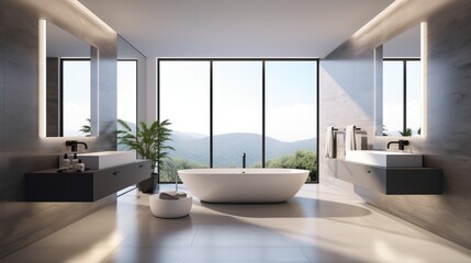 Fototapeta na wymiar Sophisticated Minimalist Ultra Luxury Bathroom Interior Generative AI 