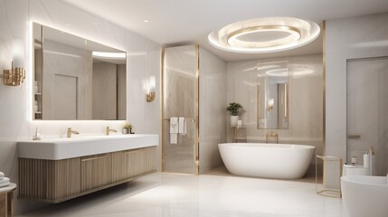 Fototapeta na wymiar Ultra Luxury Bathroom Interior Exquisite Design High-End Materials Generative AI 