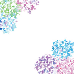 水彩画。水彩タッチの紫陽花ベクターフレームイラスト。6月の梅雨植物背景イラスト。Watercolor. Hydrangea vector frame illustration with watercolor touch.June rainy season plant background illustration.