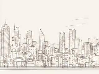 A clean and simple line drawing of a city skyline