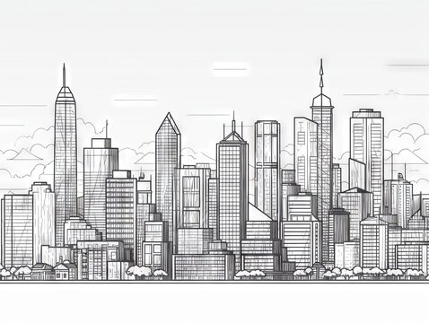 A clean and simple line drawing of a city skyline