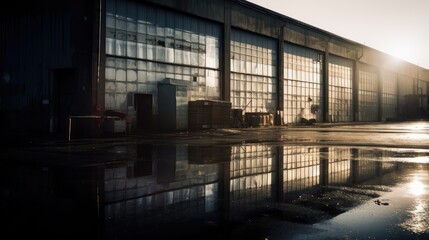 Obraz premium Abstract details of architectural modern building reflected in the water. generative ai