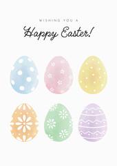 Cute Vector Illustration With Colorful Easter Eggs With Watercolor Paint Texture And Cheerful Patterns. Graphic Great For Greeting Card Designs. Isolated Elements.