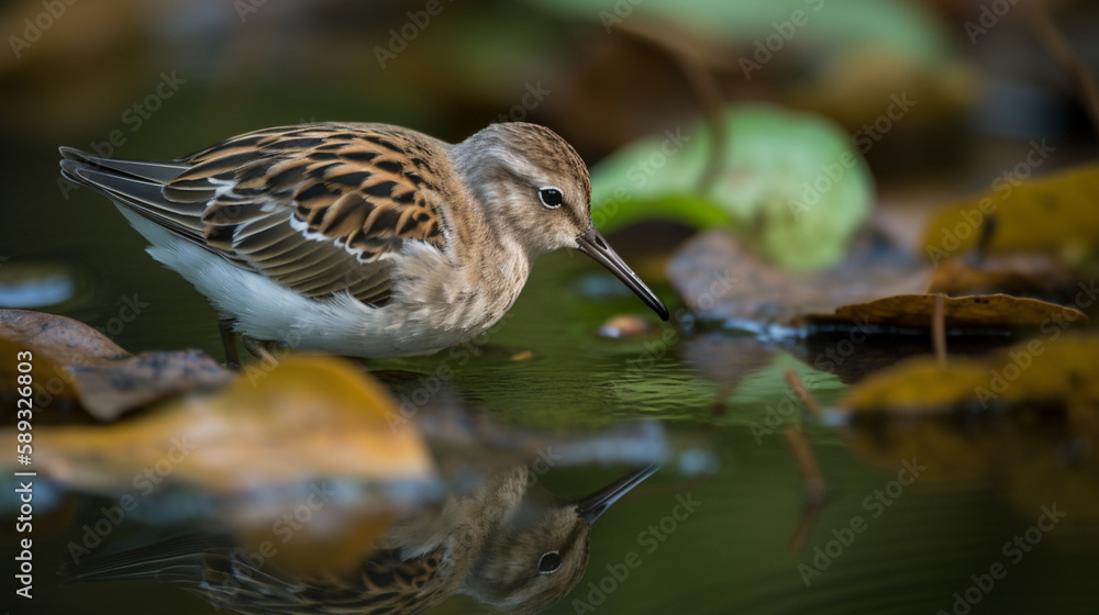 Poster sandpiper curling around a leaf generative ai