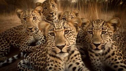 Fototapeta na wymiar Spotted Selfie Stars: Happy Leopards Strike a Pose Together,generative ai