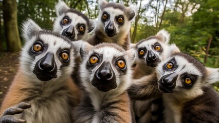 Naklejka premium Cheeky Lemurs Strike a Pose: Adorable Selfie,generative ai 