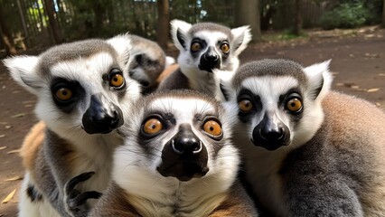 Obraz premium Cheeky Lemurs Strike a Pose: Adorable Selfie Captures Their Playful Side,generative ai