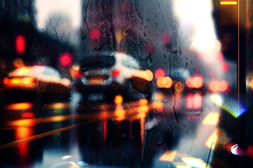  rainy evening city street blurred light and rain drops on glass rainy weather generated ai