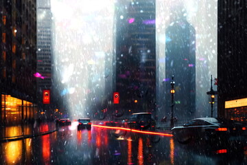  rainy evening city street blurred light and rain drops on glass rainy weather generated ai