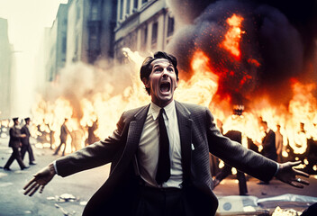 Wall Street Rioting Trader - generative ai - obrazy, fototapety, plakaty