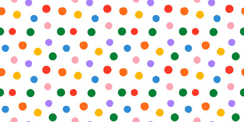 Fun colorful circle doodle seamless pattern. Creative minimalist style art background for children or trendy design with polka dot. Simple childish party backdrop. - obrazy, fototapety, plakaty