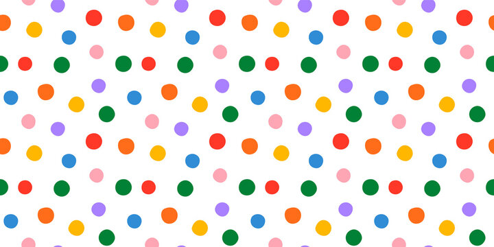 Fun colorful circle doodle seamless pattern. Creative minimalist style art background for children or trendy design with polka dot. Simple childish party backdrop.