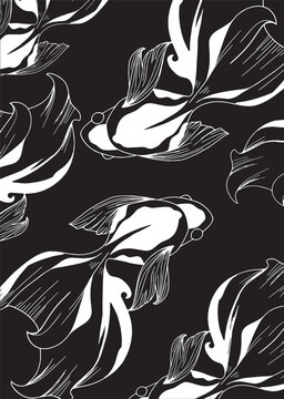 Vector - Goldfish illustration, line art style, isolated on black background.